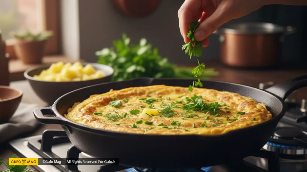 طرز تهیه املت سیب‌زمینی و سبزیجات معطر