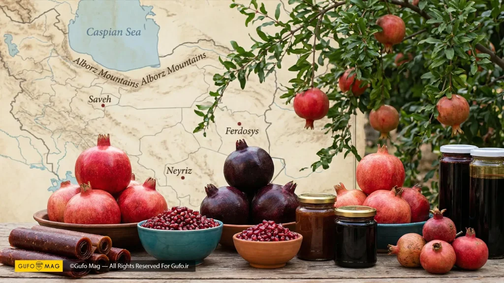 شه مناطق انارخیز ایران و نمایش گونههای متنوع انار ساوه، نیریز و فردوس