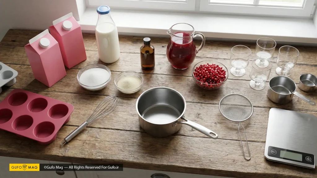 مواد اولیه و تجهیزات لازم برای تهیه پاناکوتای انار روی کانتر
