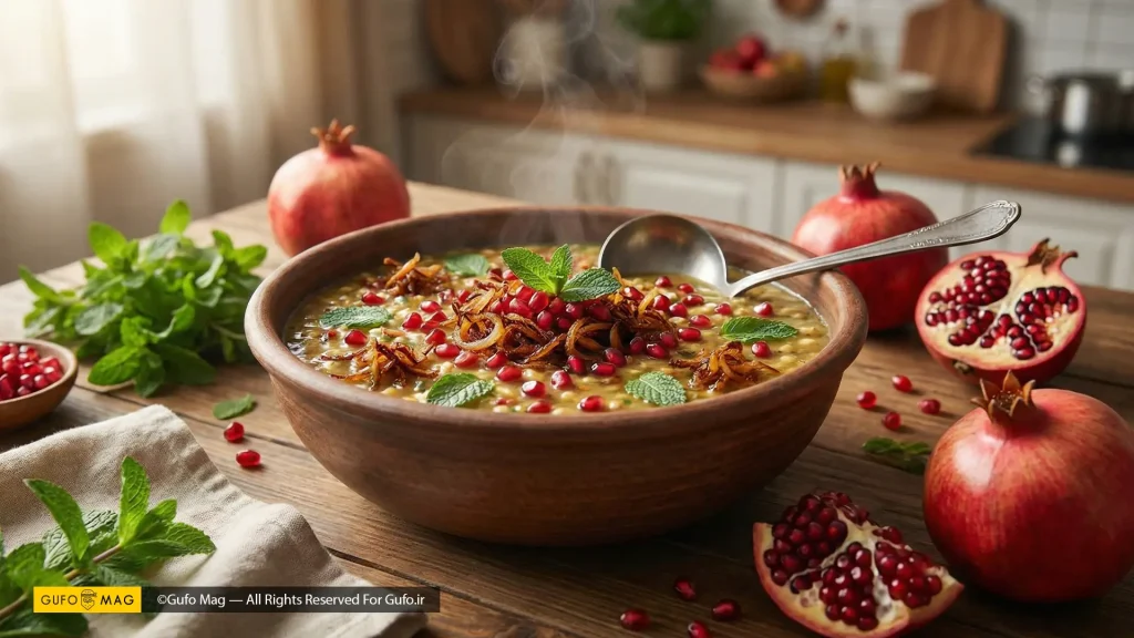 آش انار غلیظ مناسب برای شام شب یلدا و پاییز