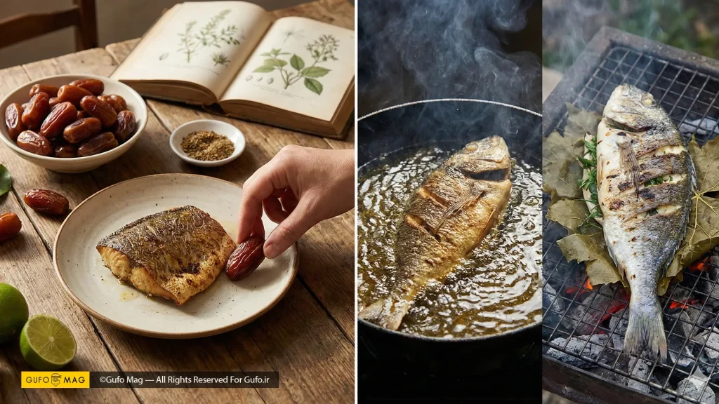 نمایش روش‌های مختلف سرو و پخت ماهی؛ با خرما، سرخ‌کرده و کبابی