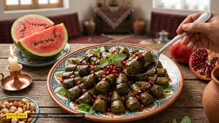 دستور پخت دلمه برگ مو ملس با رب انار