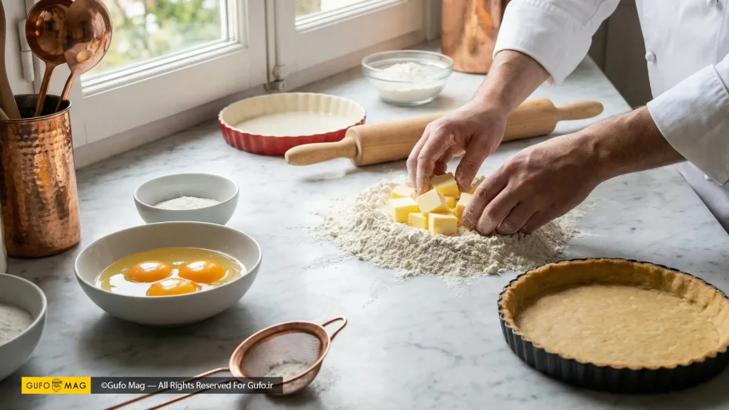 مخلوط کره سرد را در آرد برای تهیه خمیر تارت