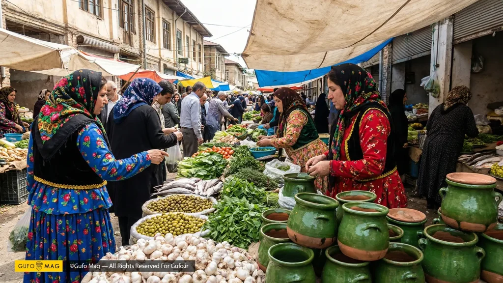 بازار محلی پرجنب‌وجوش گیلان و فروش گمج‌های سفالی