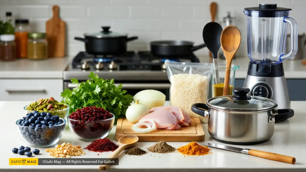 مواد لازم برای تهیه آلبالو پلو با مرغ