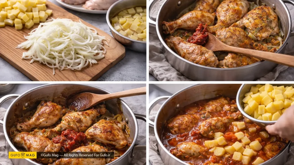 مراحل طرز تهیه خوراک مرغ