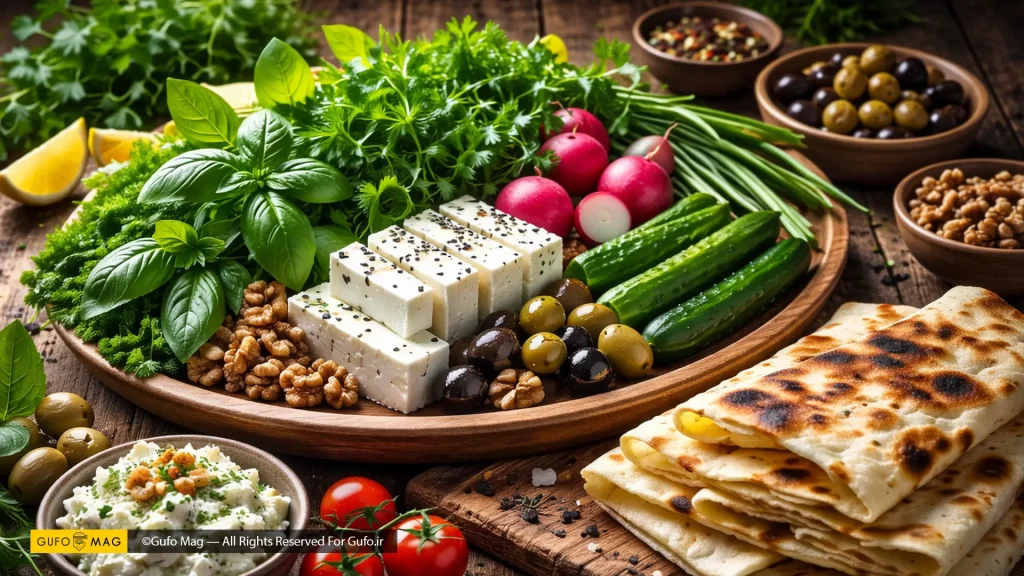 طرز تهیه سینی نون پنیر سبزی