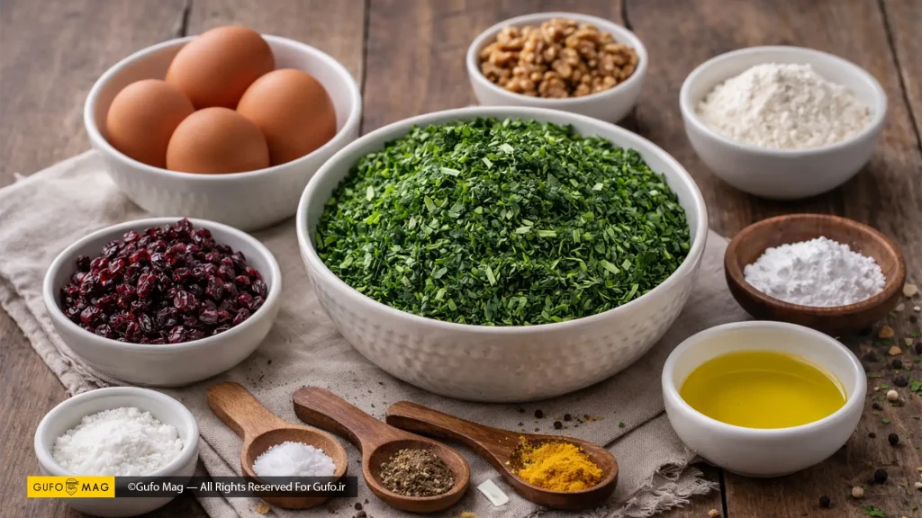 مواد لازم برای تهیه کوکو سبزی