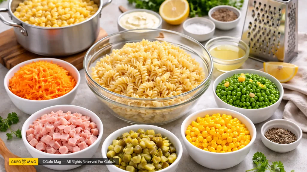 مواد لازم برای سالاد ماکارونی