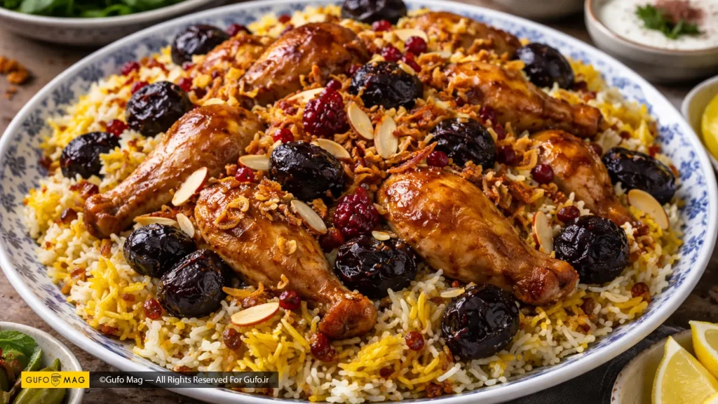 طرز تهیه پلو مرغ و آلو خانگی