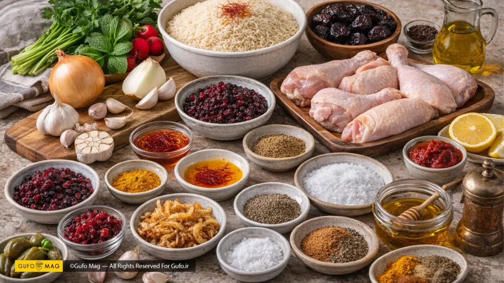 مواد لازم برای تهیه پلو مرغ و آلو