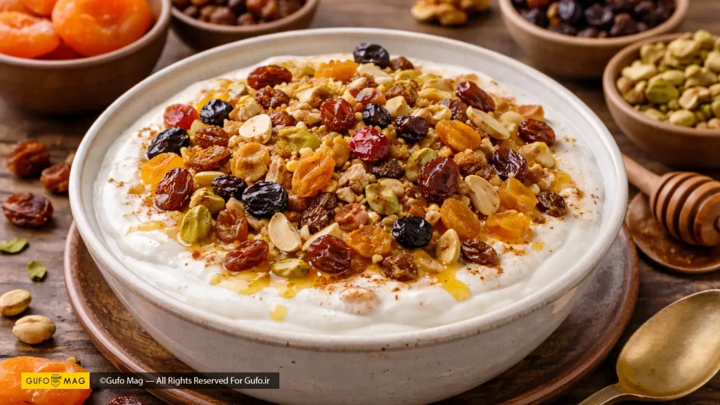 طرز تهیه ماست و میوههای خشک